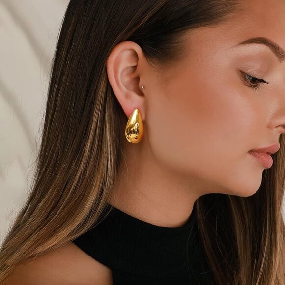 ⚡Gold Teardrop Earrings for Women Chunky Statement Drop Dangle Fashion Jewelry - Picture 2 of 5